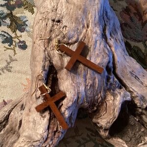 Small Brown Cross a dangle Earrings Pierced